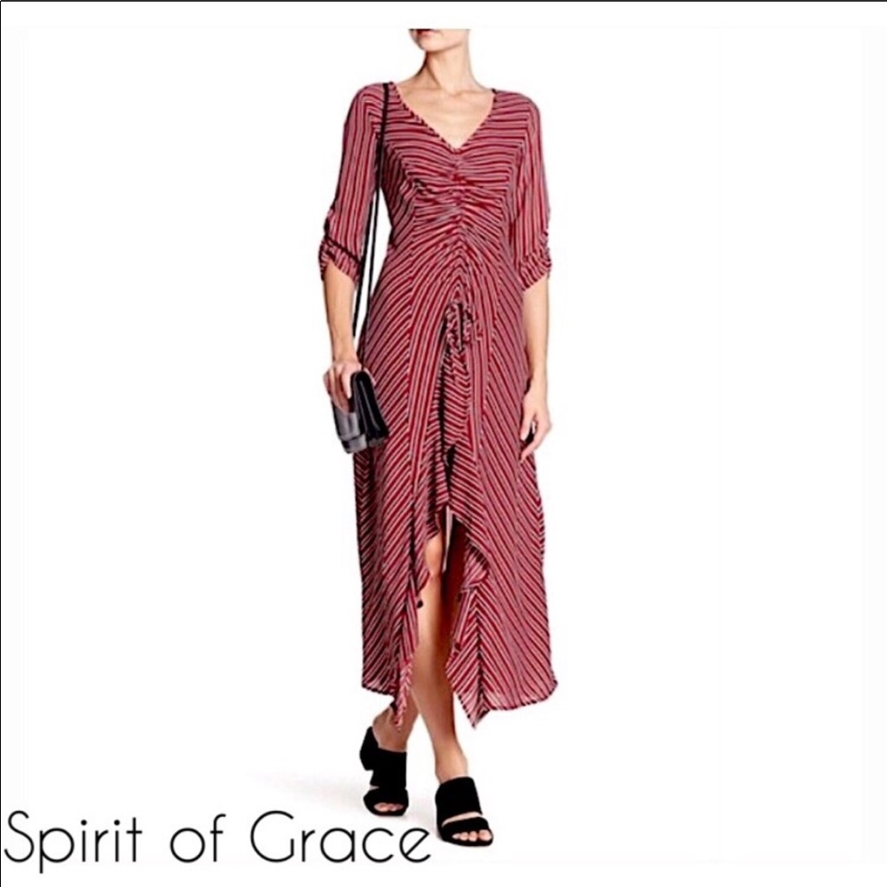 Spirit of Grace Striped Burgundy Ruffles Dress